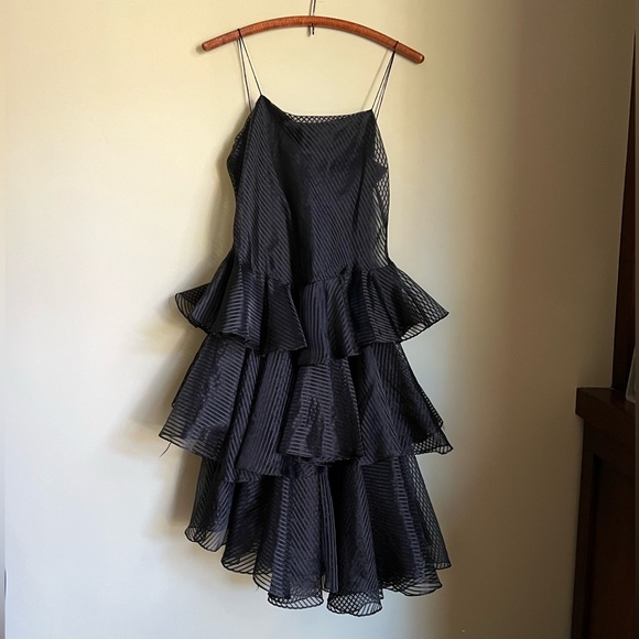 Wednesday Dress, Tiered Ruffled Formal Gown, Tea Length, Goth Prom Dress - Picture 9 of 14